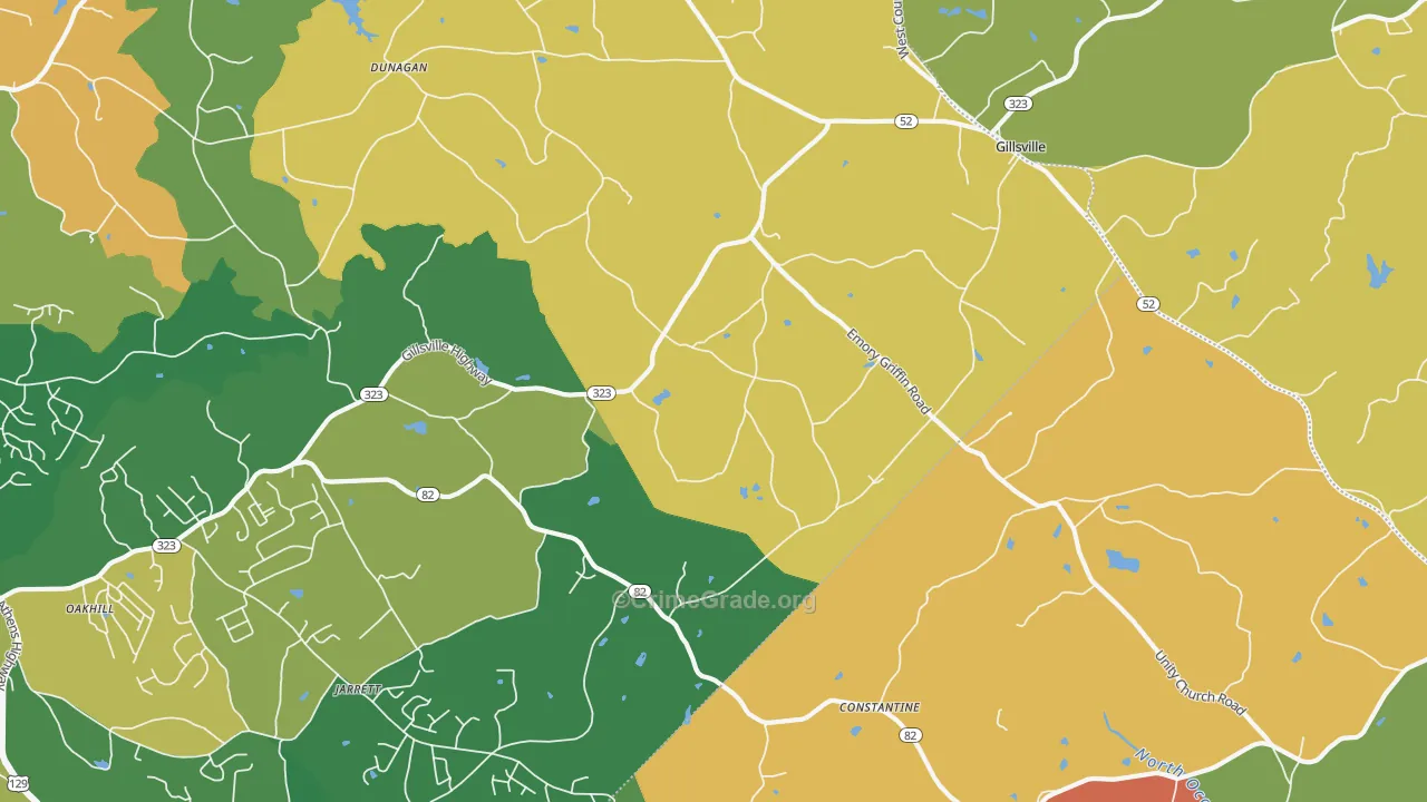 Gillsville, GA Map of Arson Rates