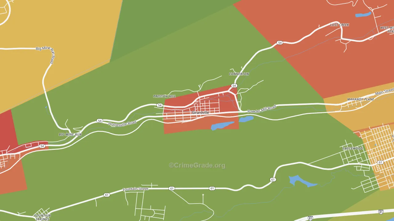 Girardville, PA Map of Arson Rates