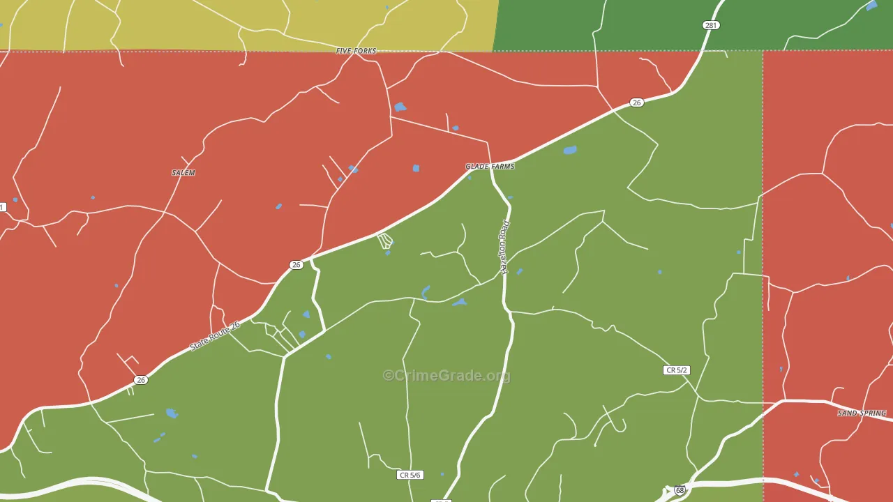 Glade Farms, WV Map of Arson Rates