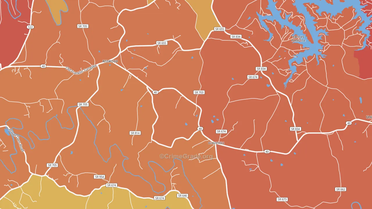 Glade Hill, VA Map of Arson Rates