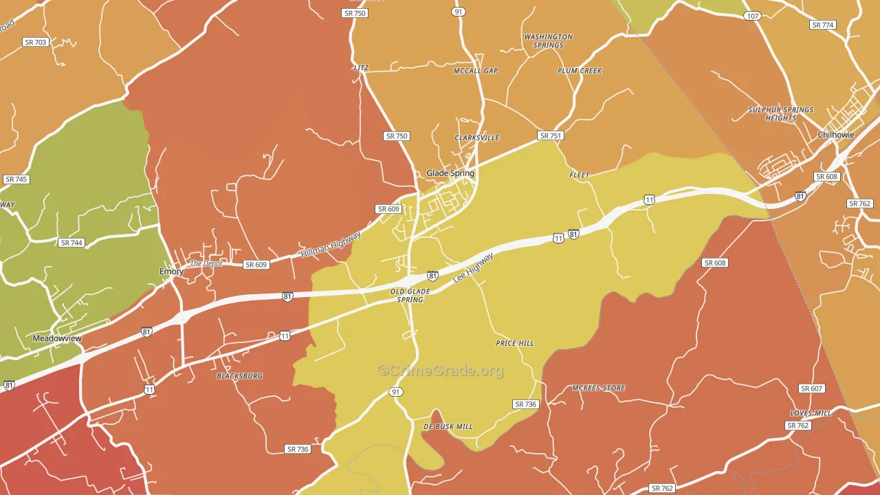 Glade Spring, VA Map of Arson Rates