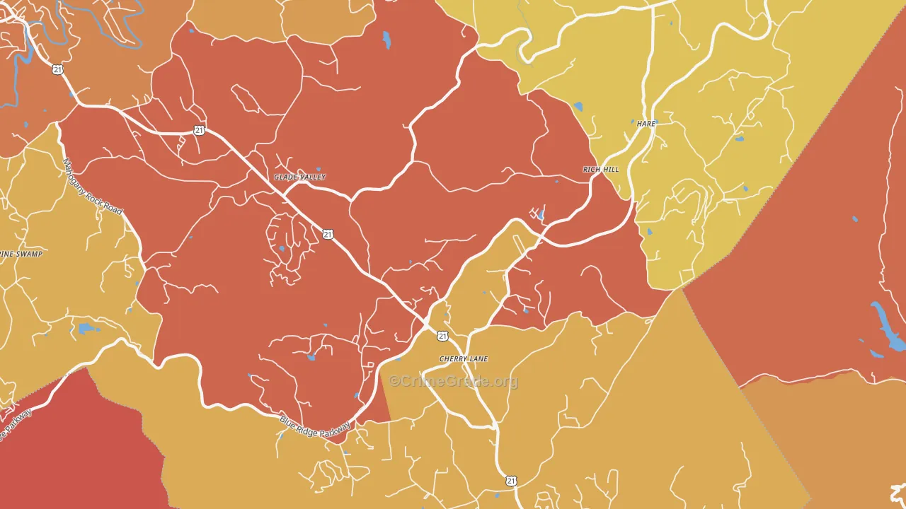 Glade Valley, NC Map of Arson Rates