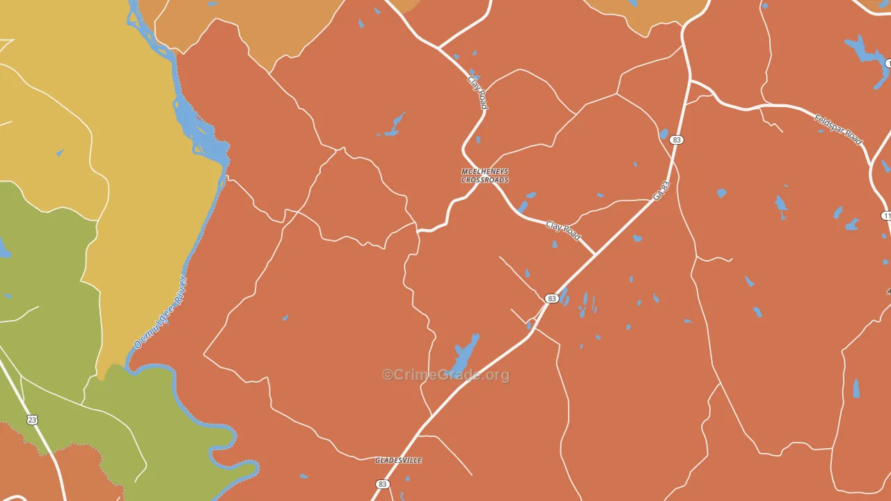 Gladesville, GA Map of Arson Rates