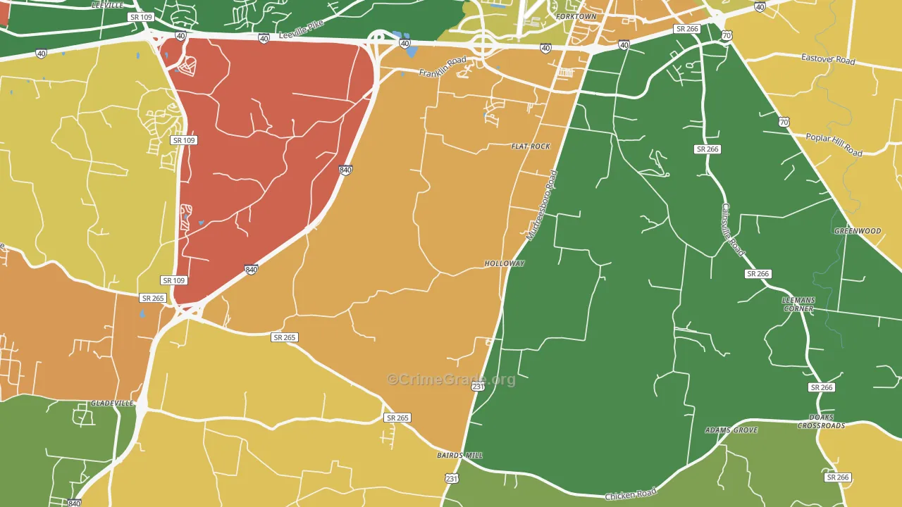 Gladeville, TN Map of Arson Rates