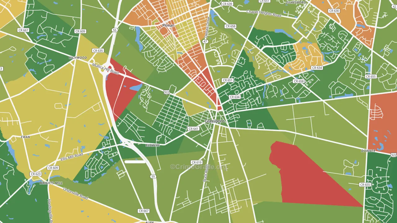 Glassboro, NJ Map of Arson Rates