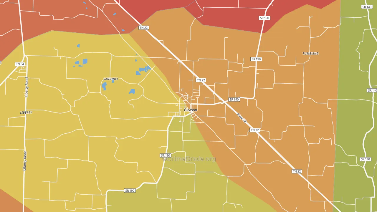 Gleason, TN Map of Arson Rates