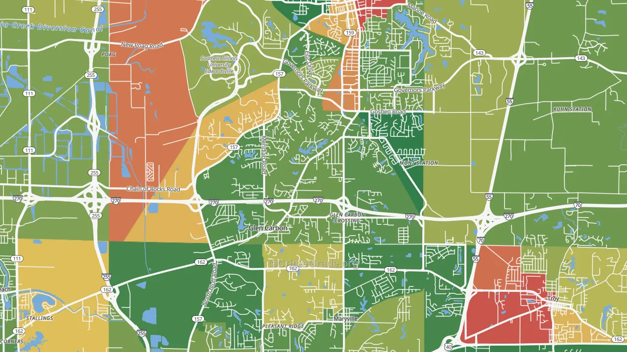Glen Carbon, IL Map of Arson Rates