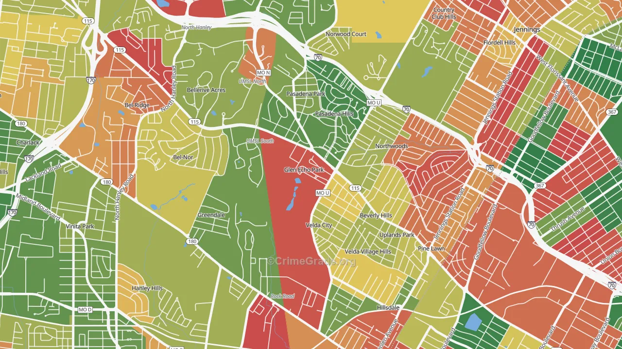Glen Echo Park, MO Map of Arson Rates