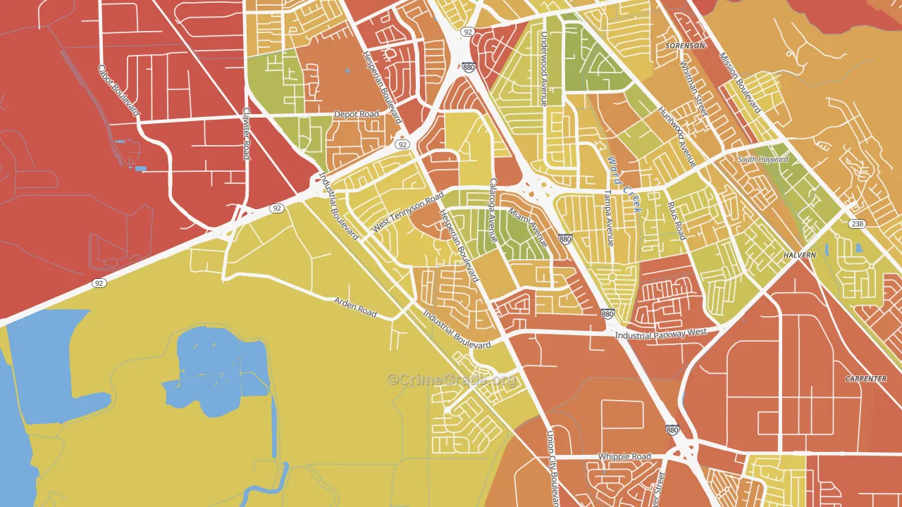 Glen Eden, Hayward, CA Map of Arson Rates