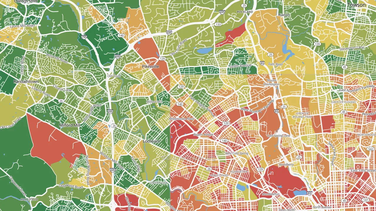 Glen-Fallstaff, Baltimore, MD Map of Arson Rates