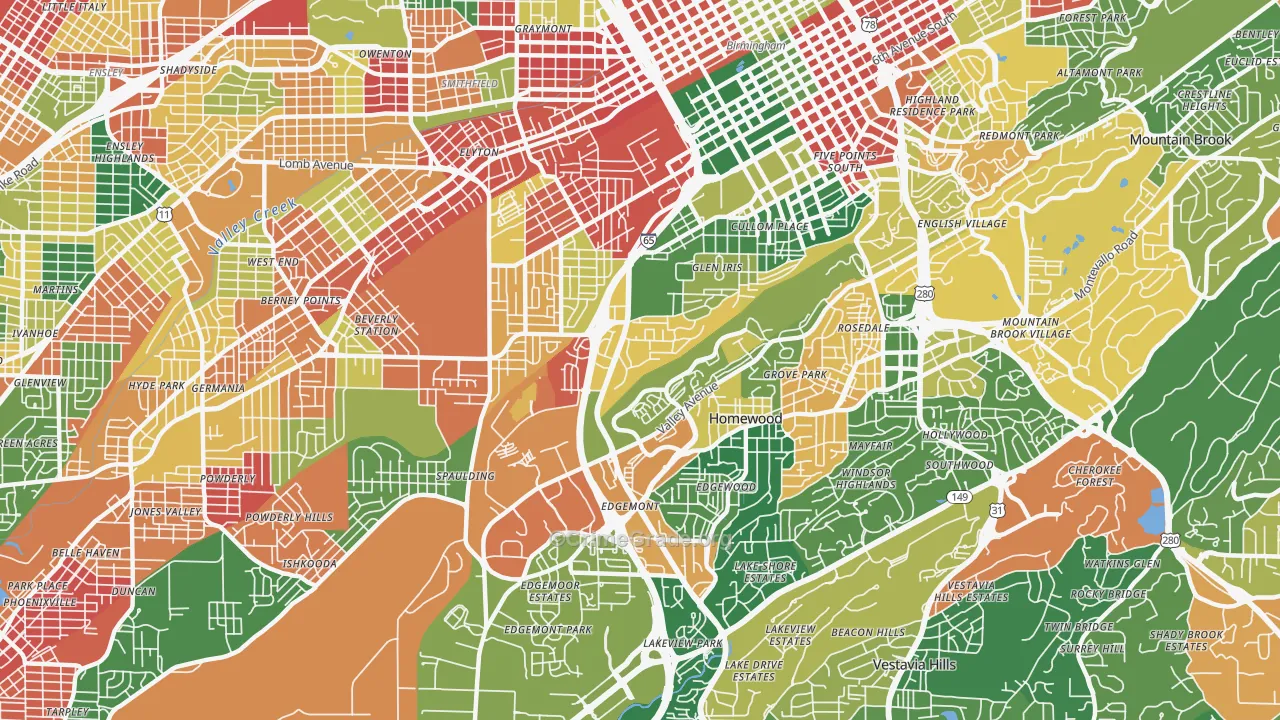 Glen Iris, Birmingham, AL Map of Arson Rates