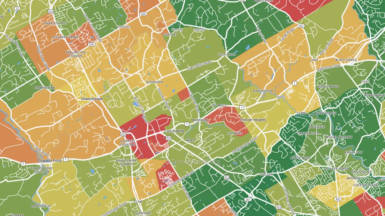 Glen Mills, PA Map of Arson Rates