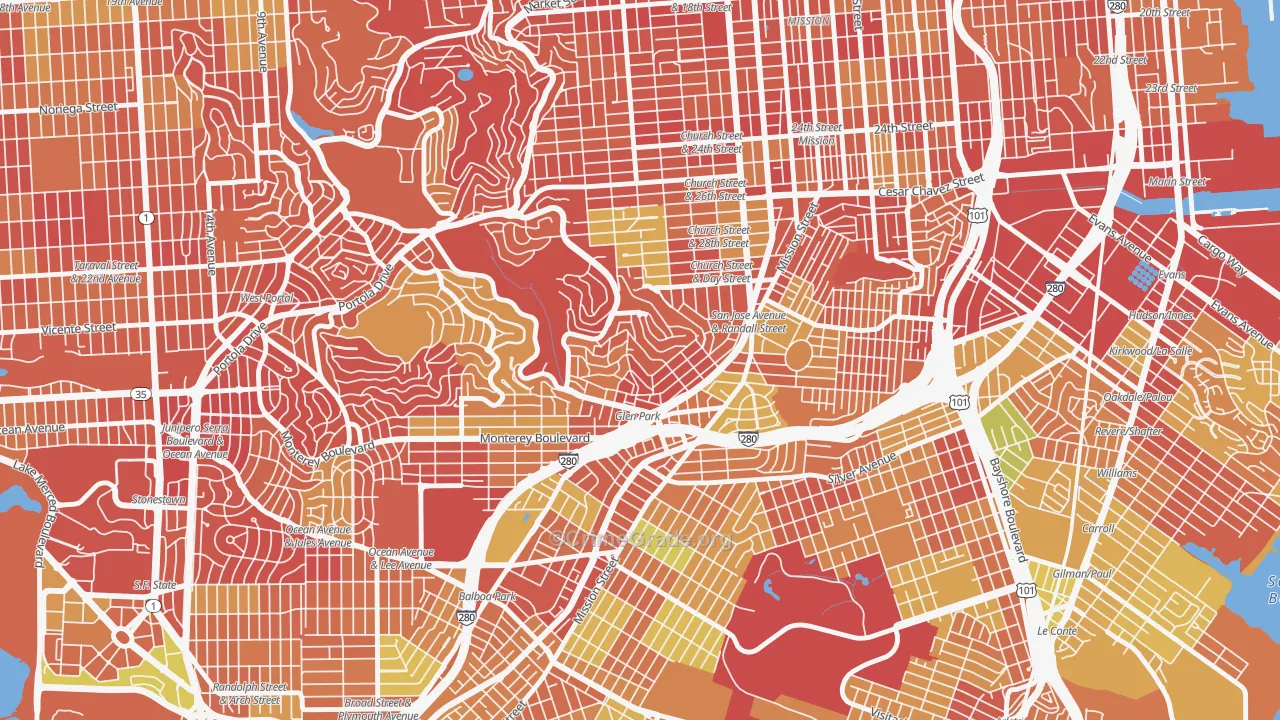 Glen Park, San Francisco, CA Map of Arson Rates