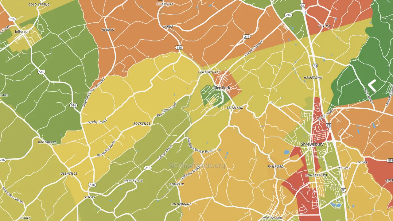 Glen Rock, PA Map of Arson Rates