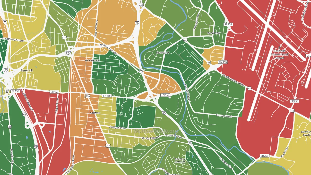 Glencliff, Nashville, TN Map of Arson Rates