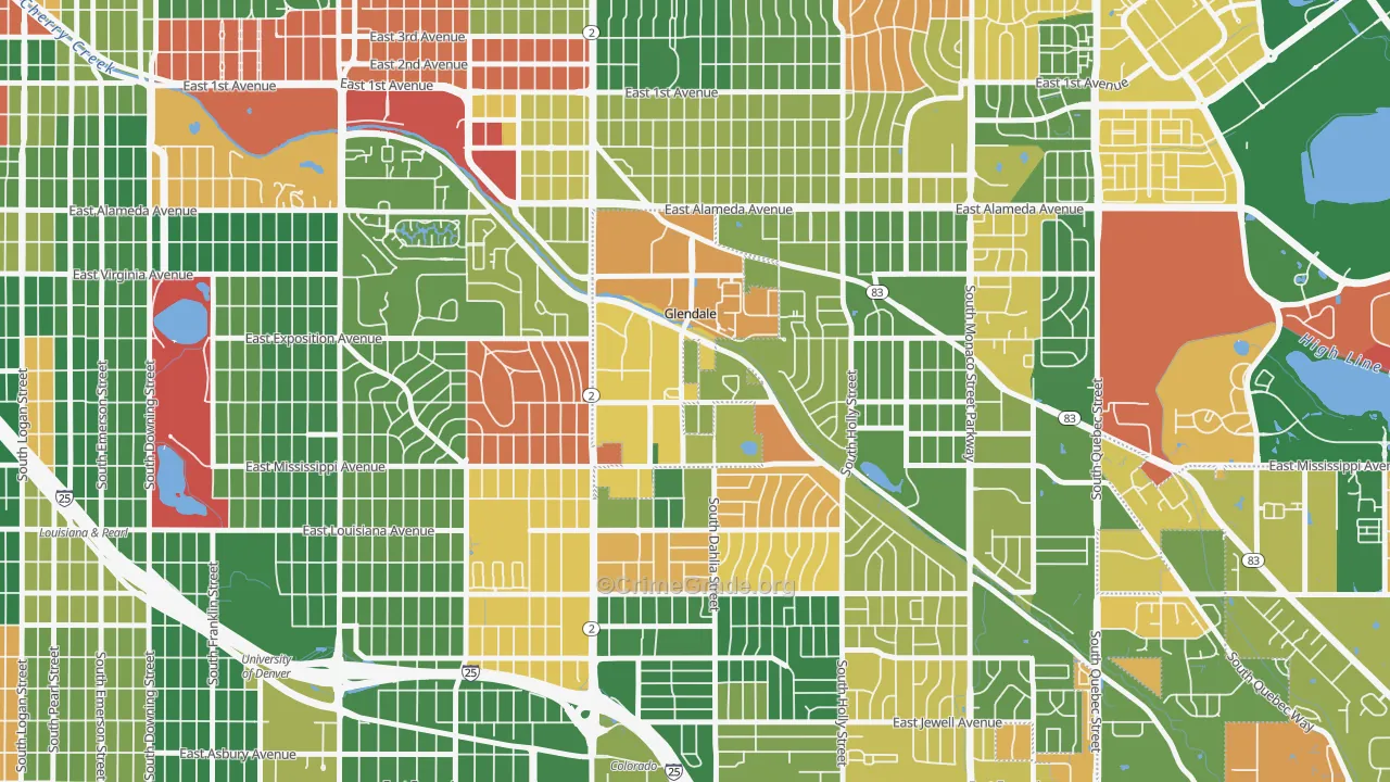 Glendale, CO Map of Arson Rates