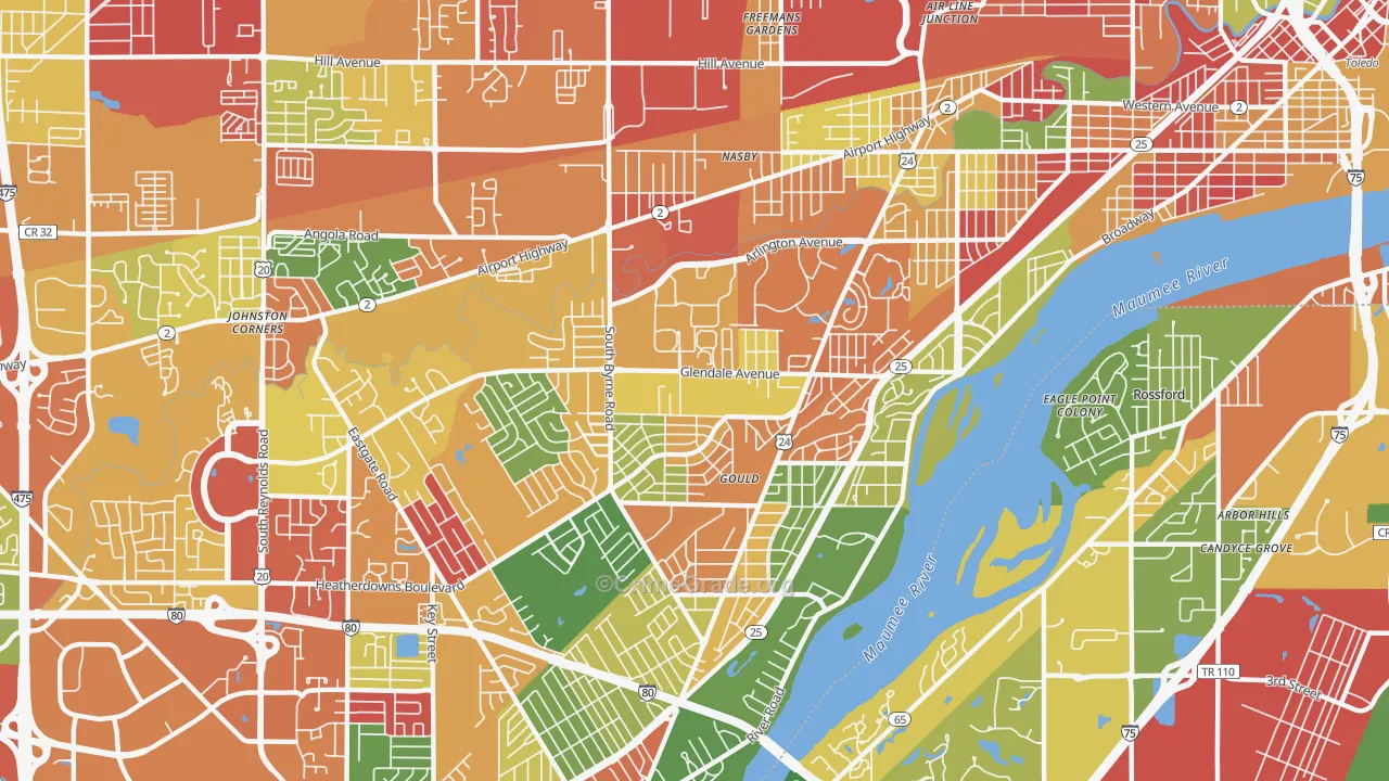 Glendale-Heatherdowns, Toledo, OH Map of Arson Rates