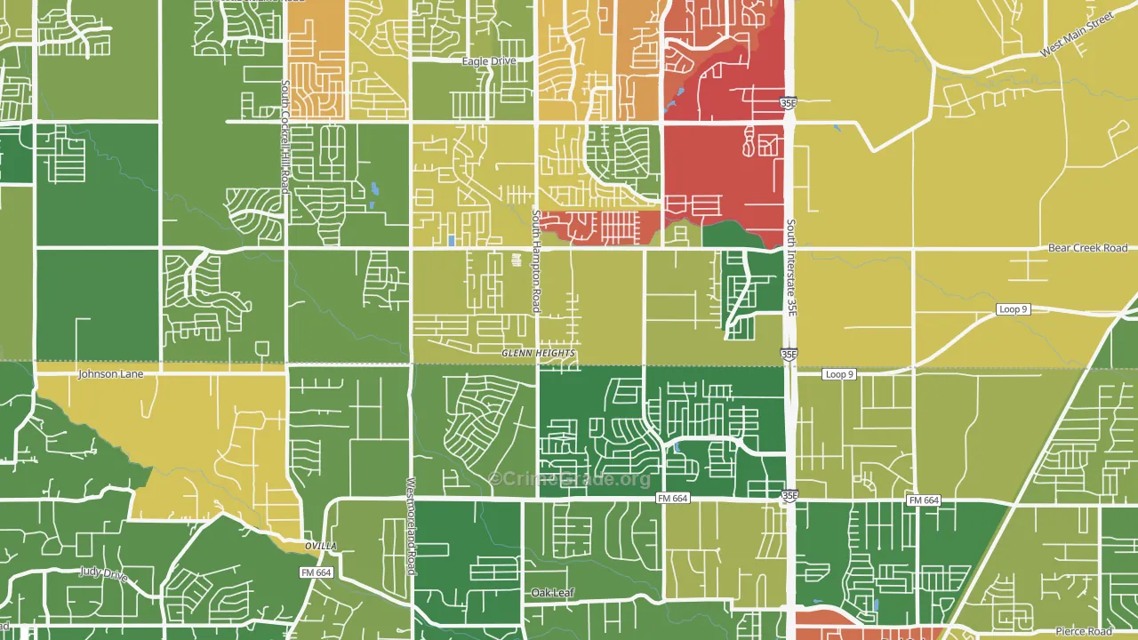 Glenn Heights, TX Map of Arson Rates