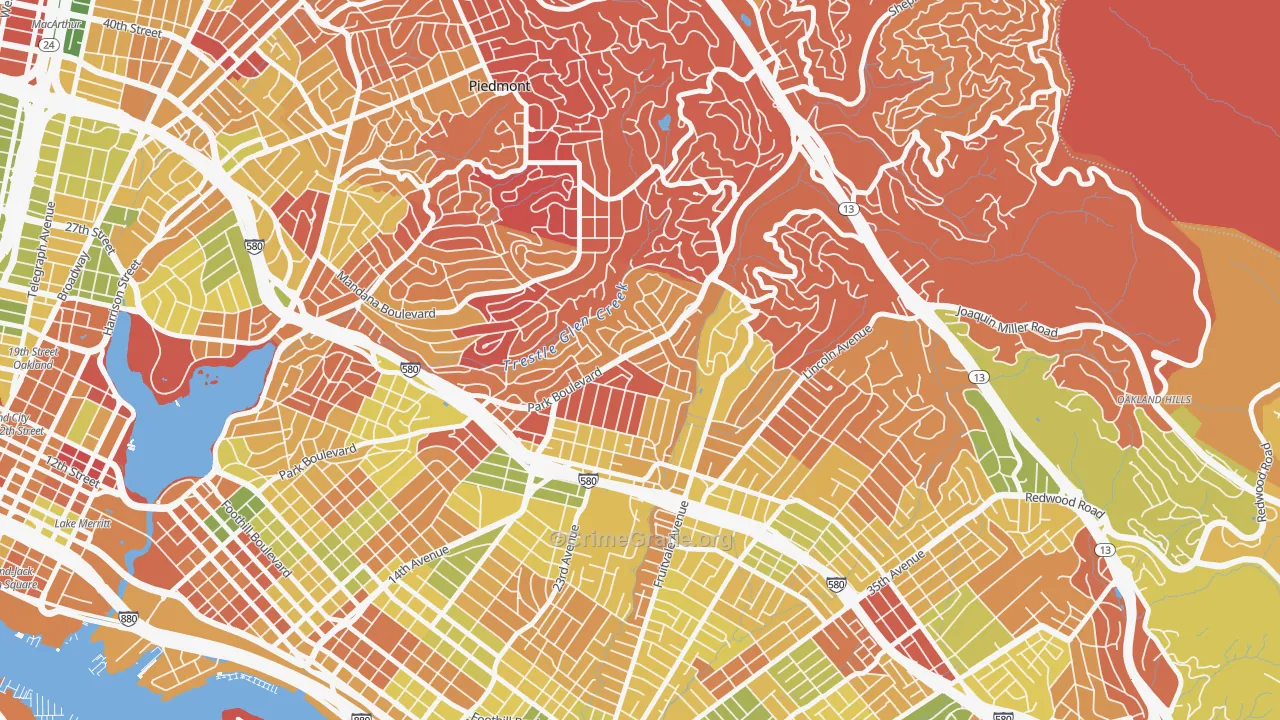 Glenview, Oakland, CA Map of Arson Rates