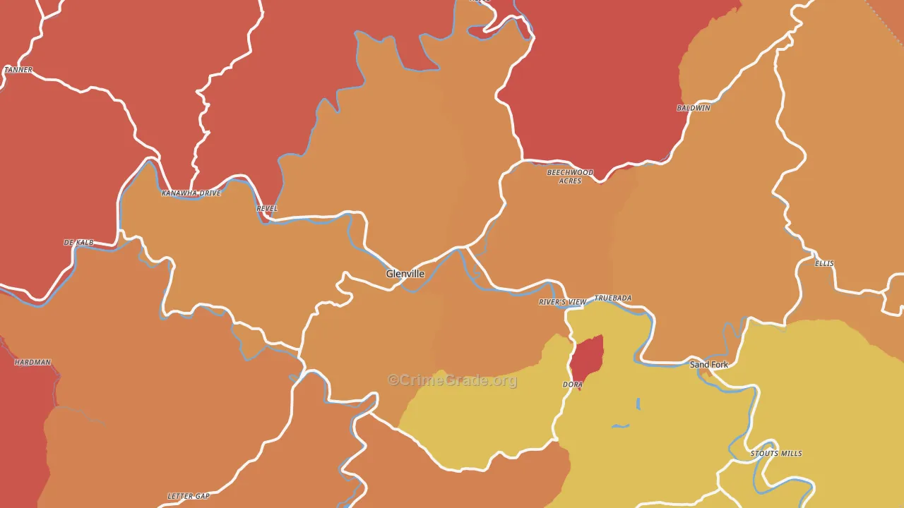 Glenville, WV Map of Arson Rates