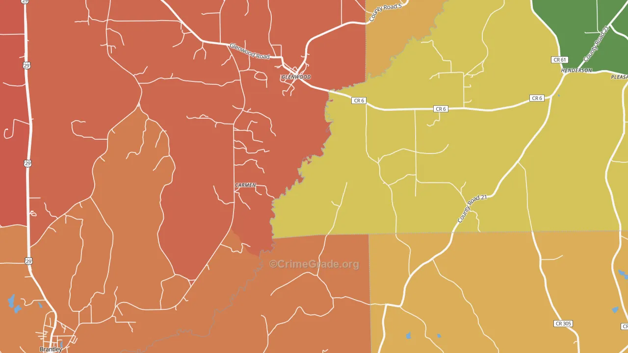 Glenwood, AL Map of Arson Rates