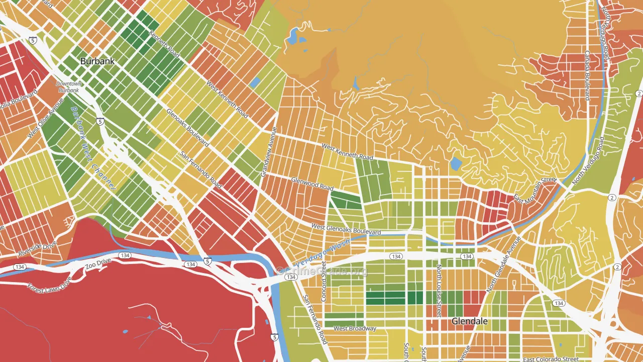 Glenwood, Glendale, CA Map of Arson Rates