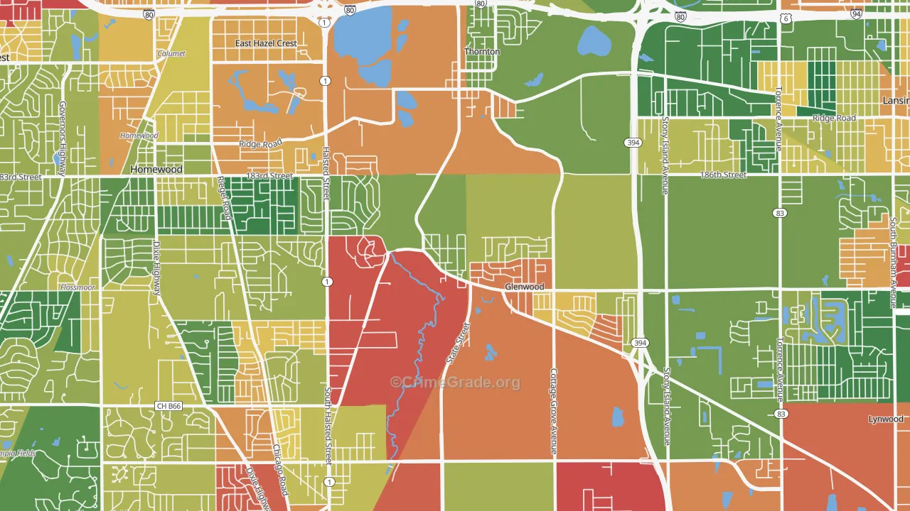 Glenwood, IL Map of Arson Rates