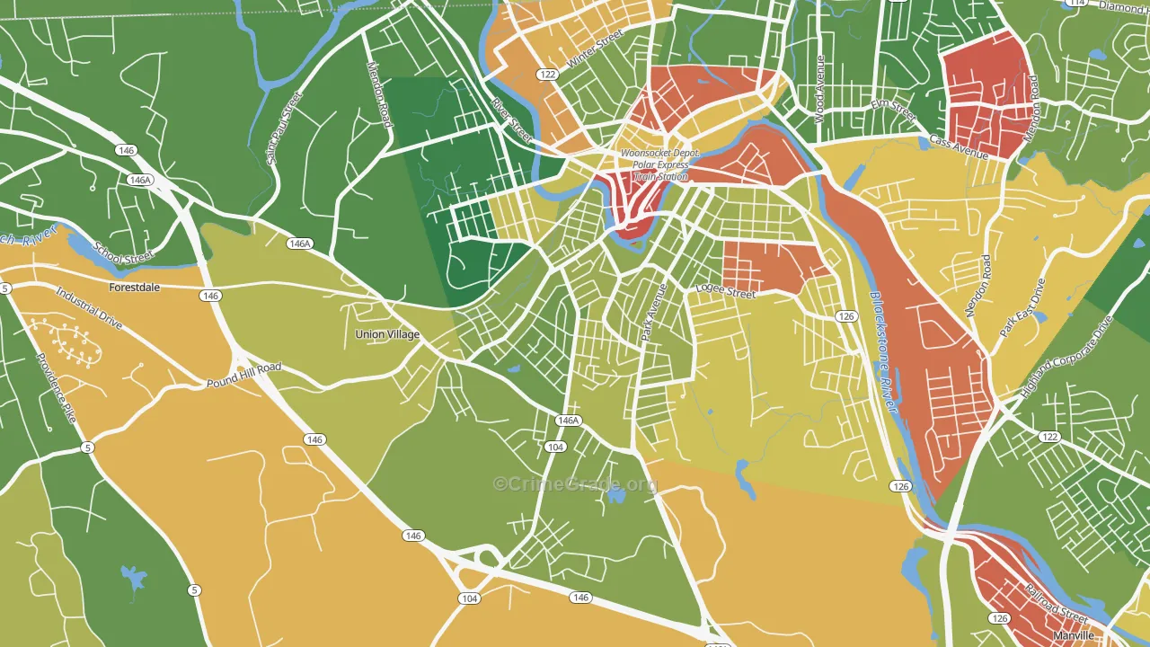 Globe, Woonsocket, RI Map of Arson Rates