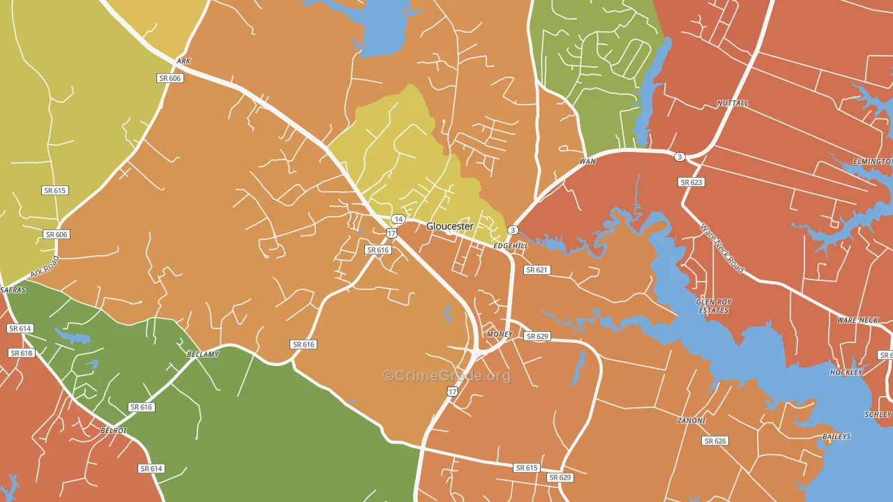 Gloucester Courthouse, VA Map of Arson Rates