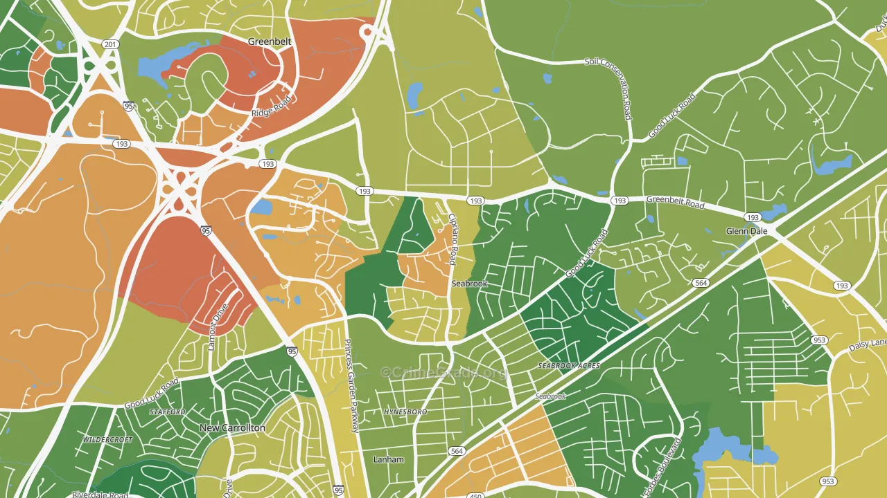 Goddard, Seabrook, MD Map of Arson Rates