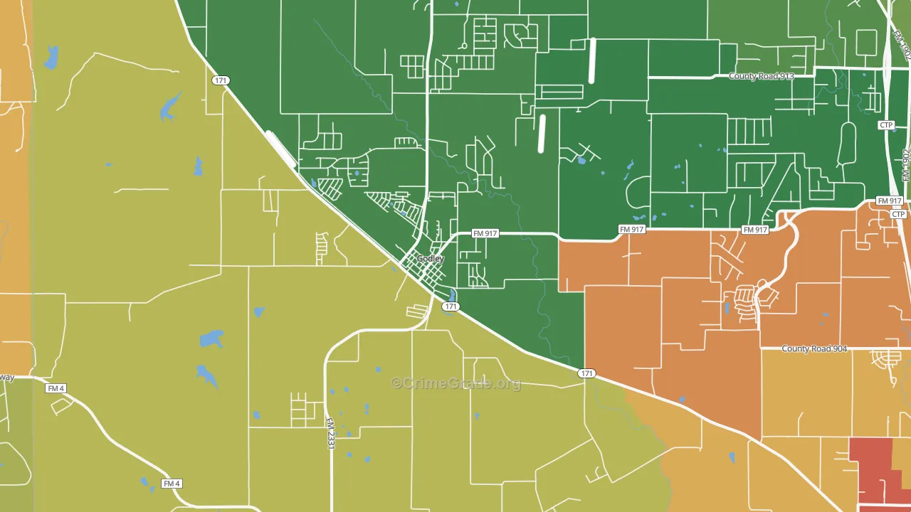 Godley, TX Map of Arson Rates