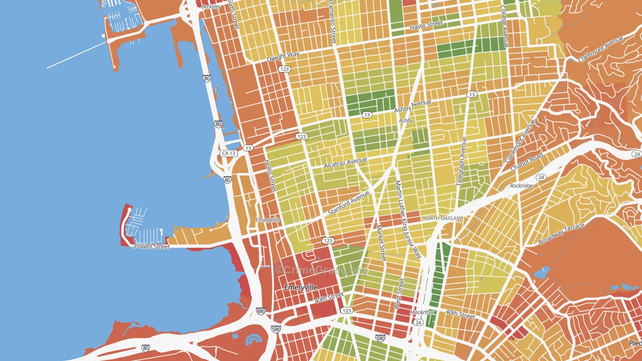 Golden Gate, Emeryville, CA Map of Arson Rates