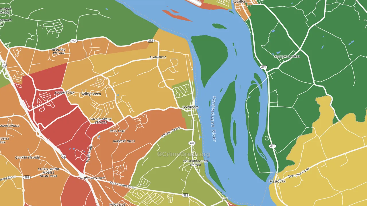 Goldsboro, PA Map of Arson Rates