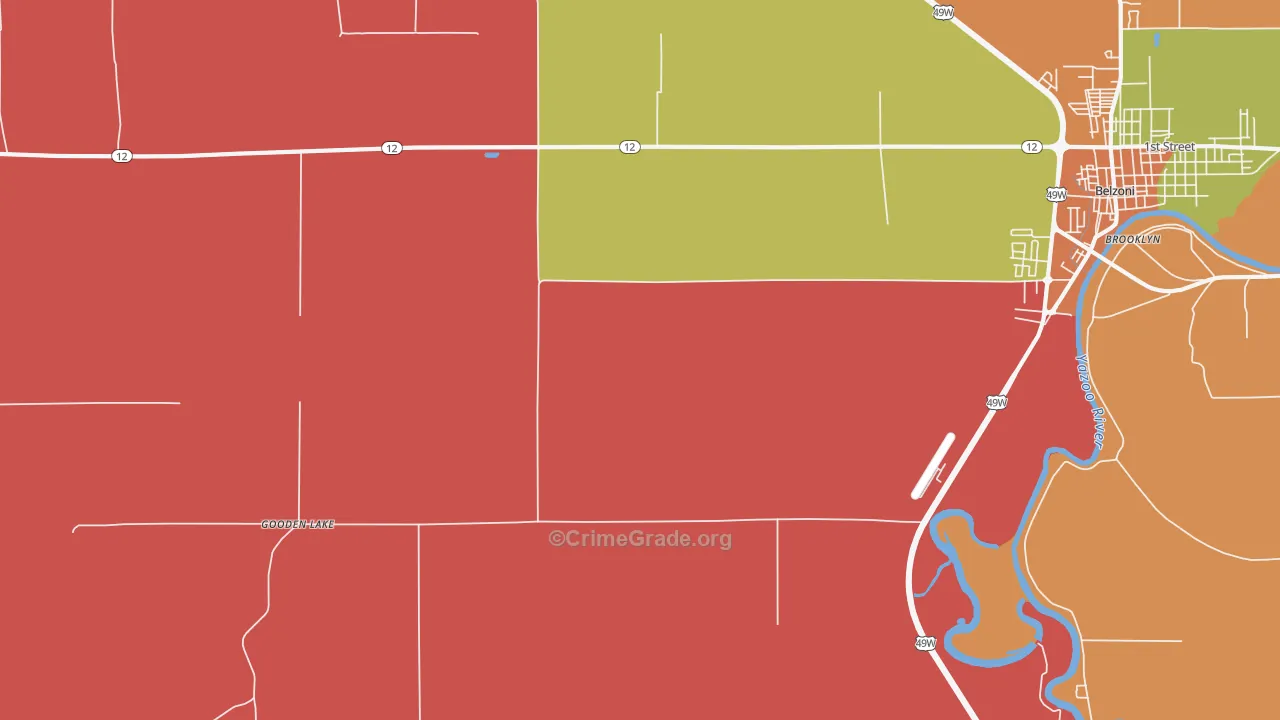 Gooden Lake, MS Map of Arson Rates
