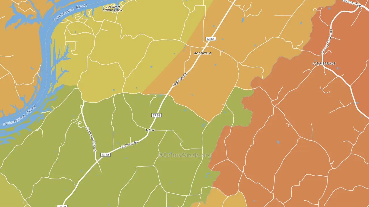 Goodfield, TN Map of Arson Rates