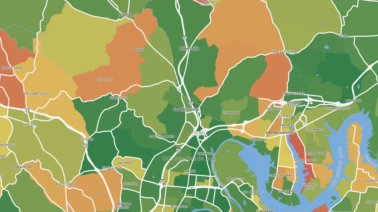 Goodlettsville, TN Map of Arson Rates