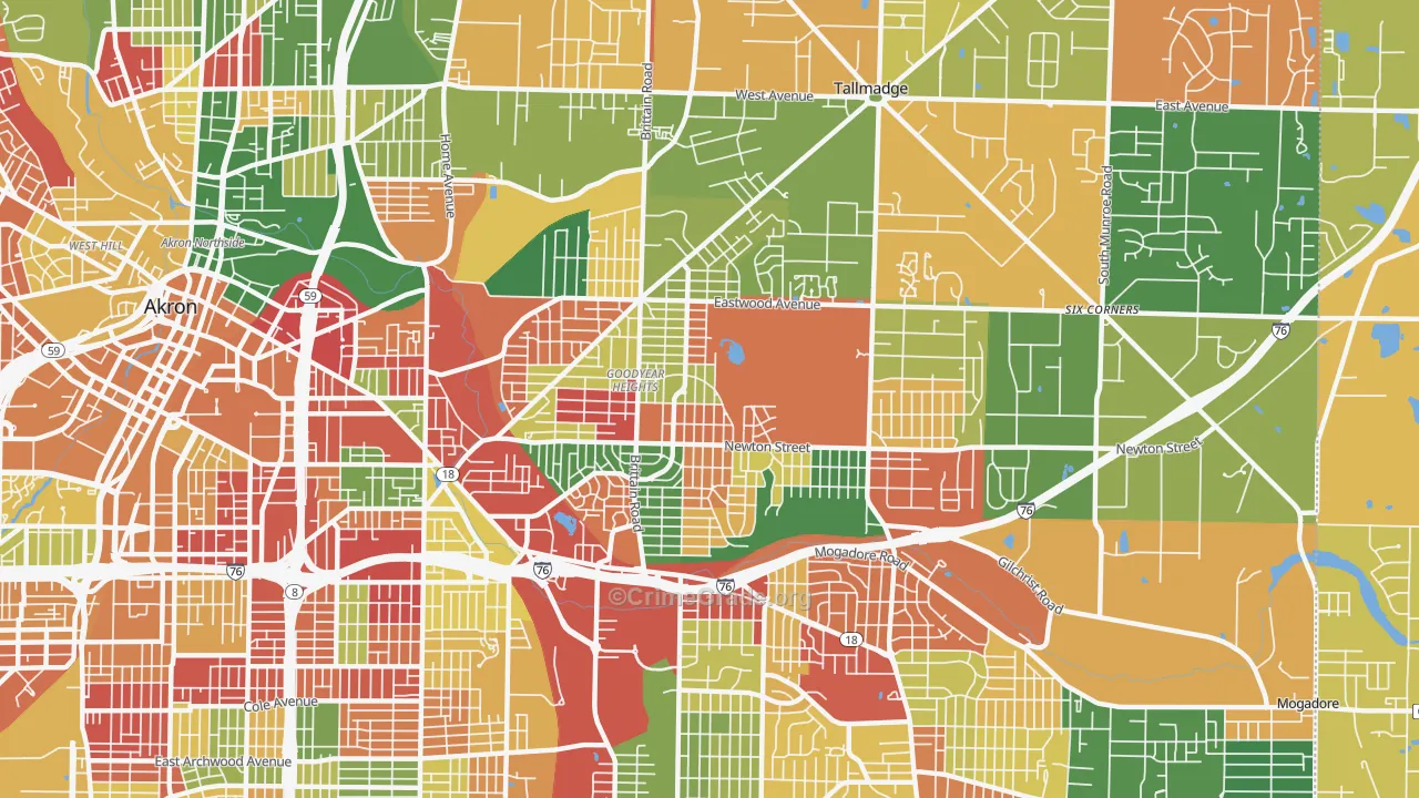 Goodyear Heights, Akron, OH Map of Arson Rates