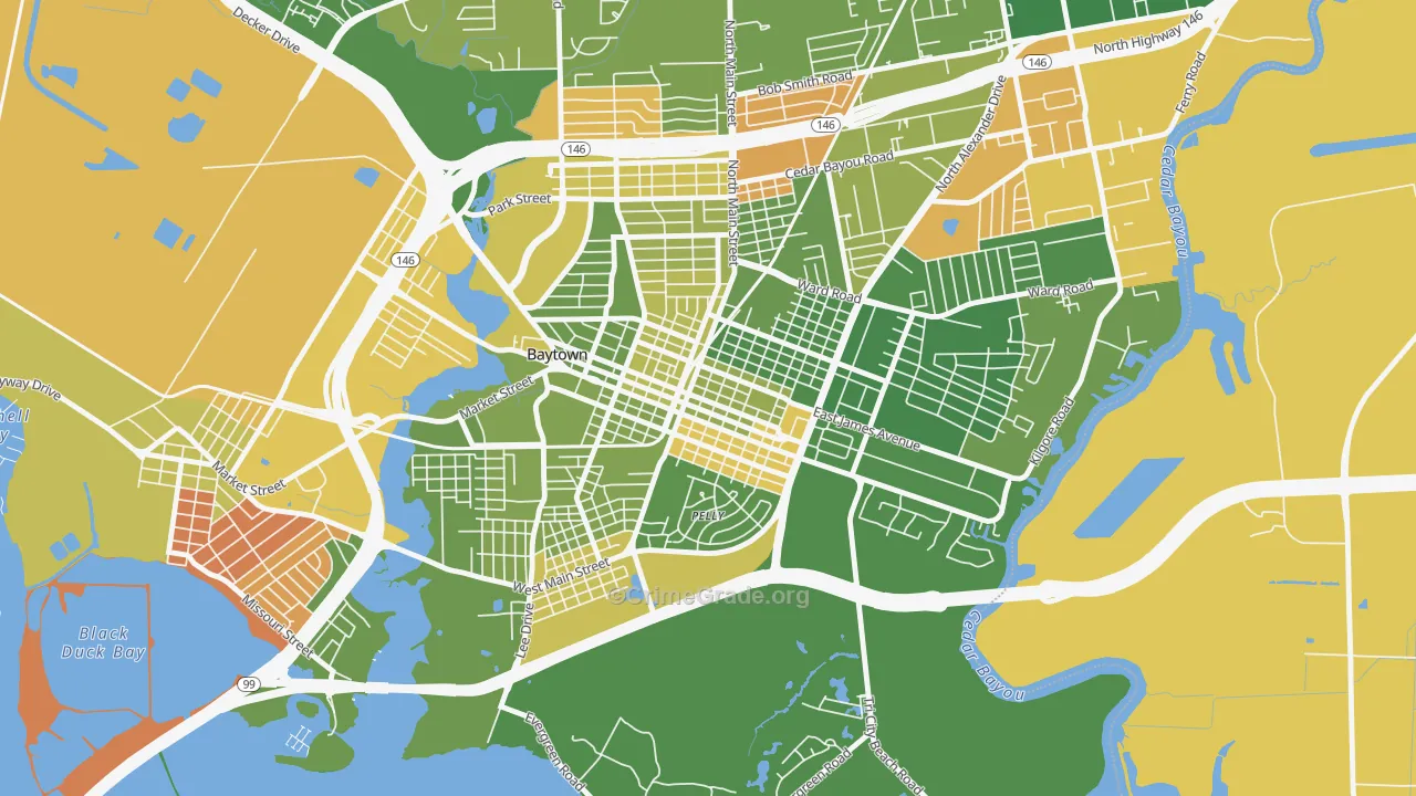 Goose Creek, Baytown, TX Map of Arson Rates