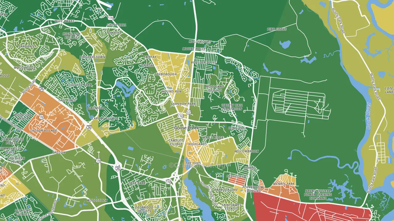 Goose Creek, SC Map of Arson Rates
