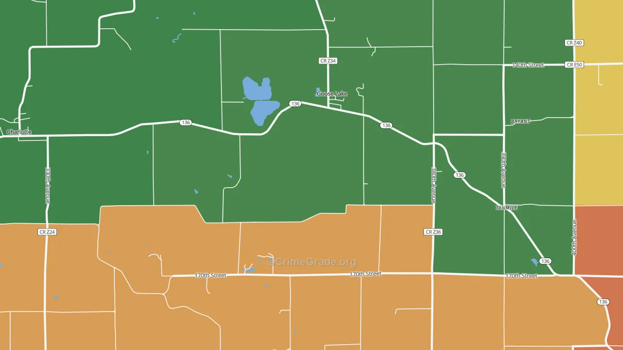 Goose Lake, IA Map of Arson Rates