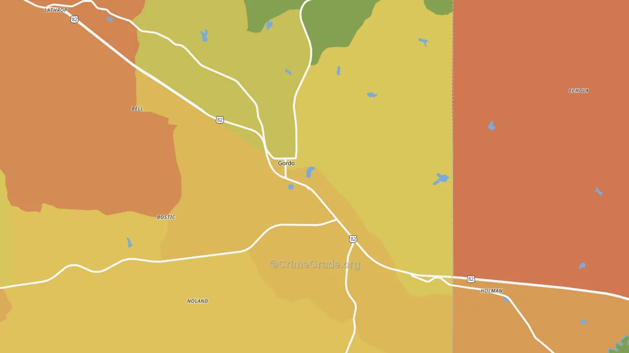 Gordo, AL Map of Arson Rates