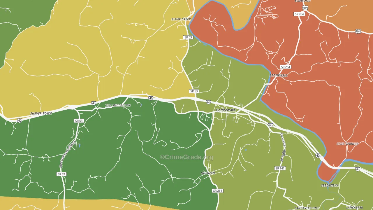 Gordonsville, TN Map of Arson Rates