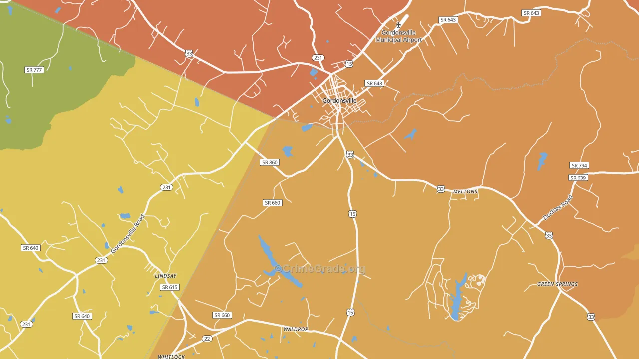 Gordonsville, VA Map of Arson Rates