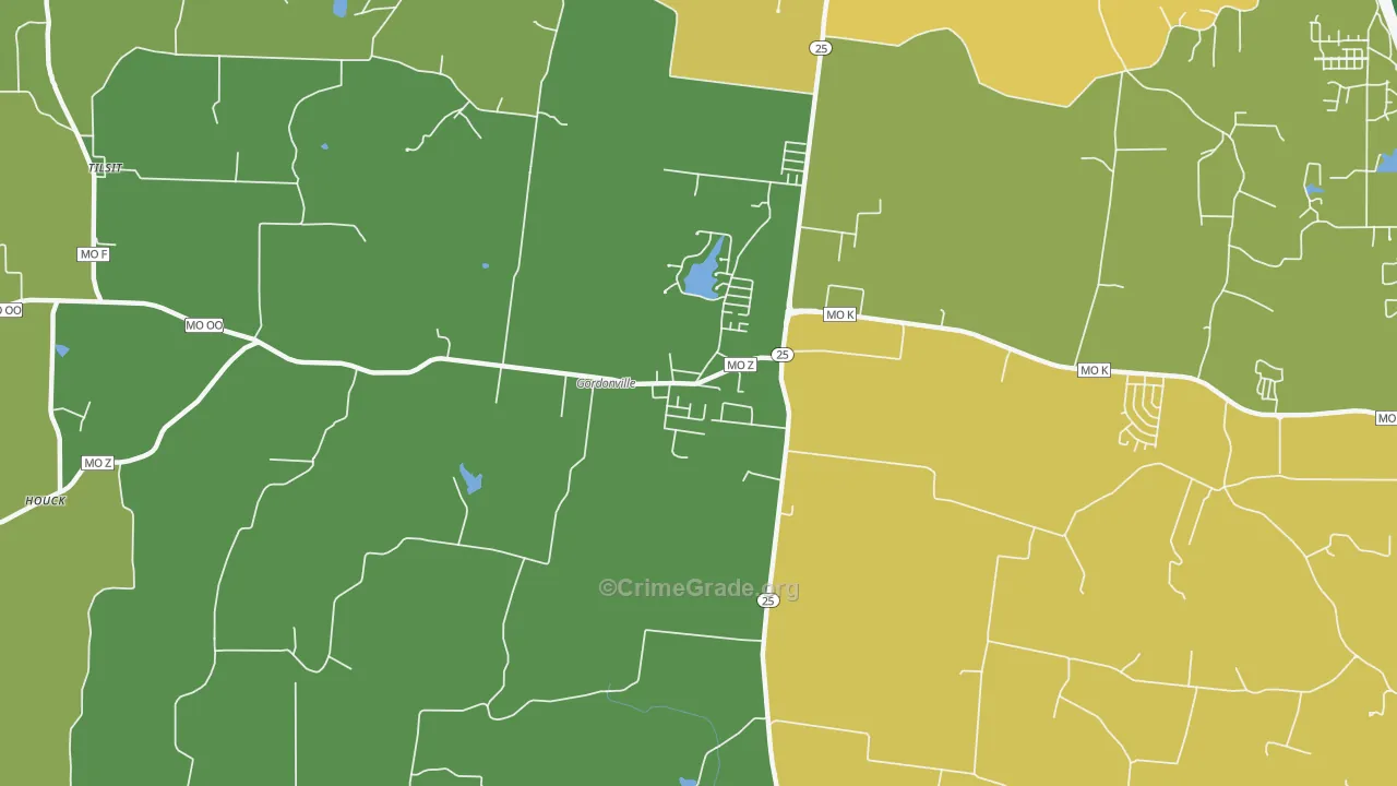 Gordonville, MO Map of Arson Rates