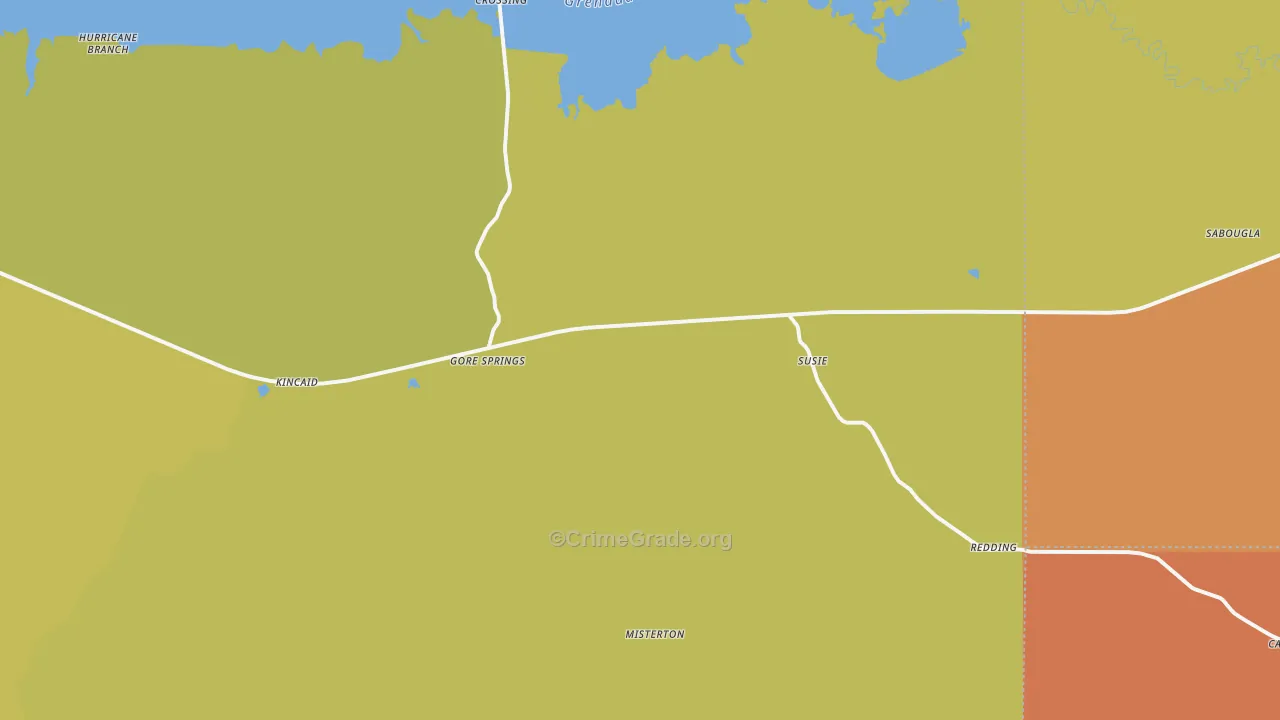 Gore Springs, MS Map of Arson Rates
