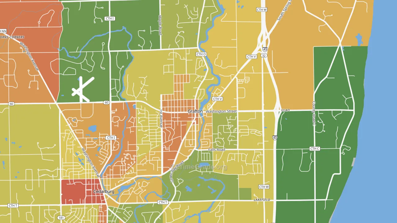 Grafton, WI Map of Arson Rates