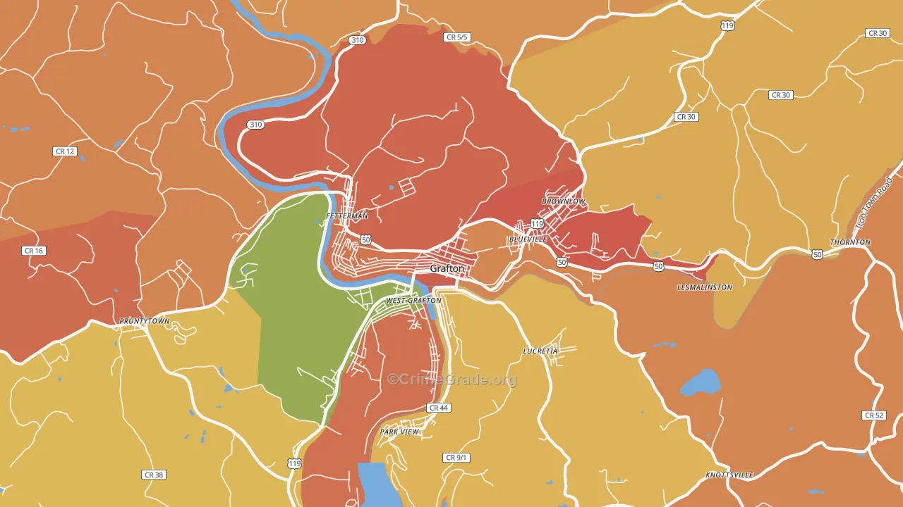 Grafton, WV Map of Arson Rates