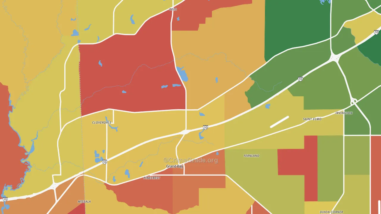 Grand Bay, AL Map of Arson Rates