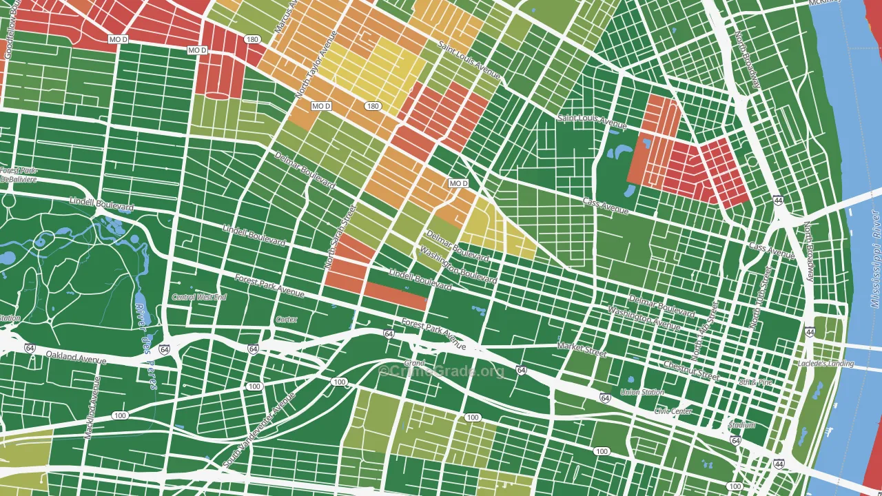 Grand Center, St. Louis, MO Map of Arson Rates