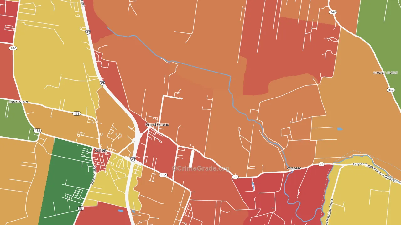 Grand Coteau, LA Map of Arson Rates